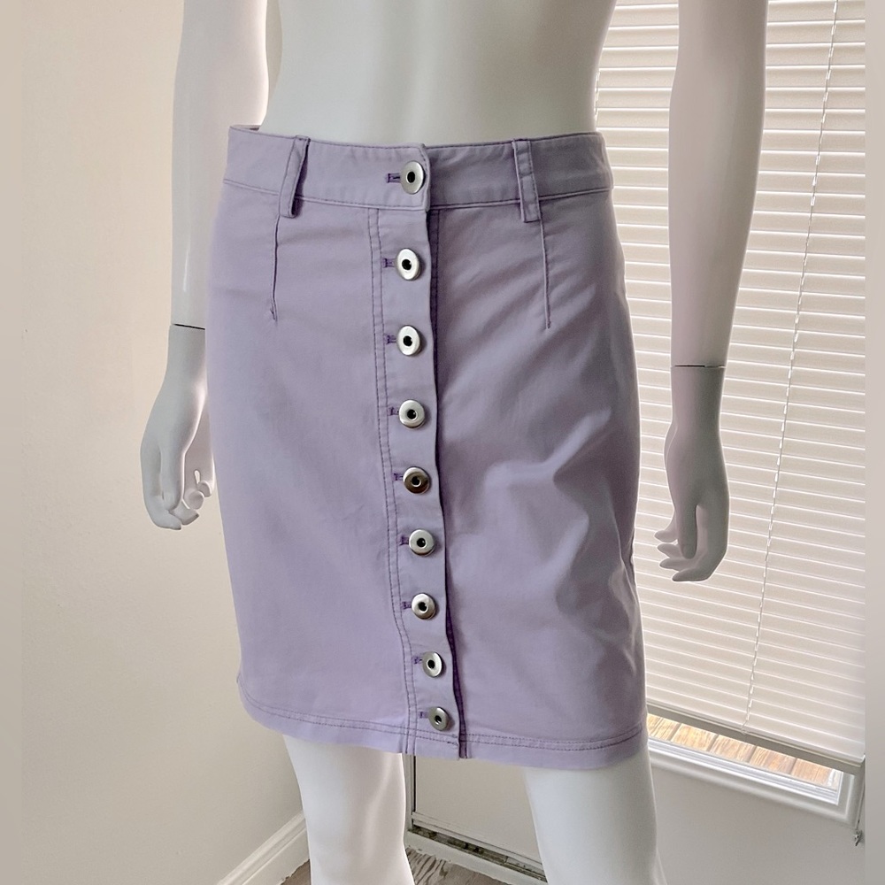 Kate Spade button-down denim skirt in lilac, size 0.